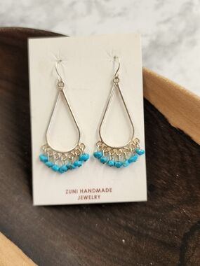 Davis Kaamasee Zuni Handmade Turquoise Dangle Earrings